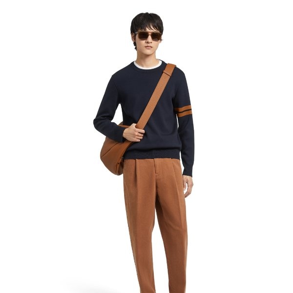 Zegna Crewneck Sweater With Ribbed Cuffs And Hem In Black