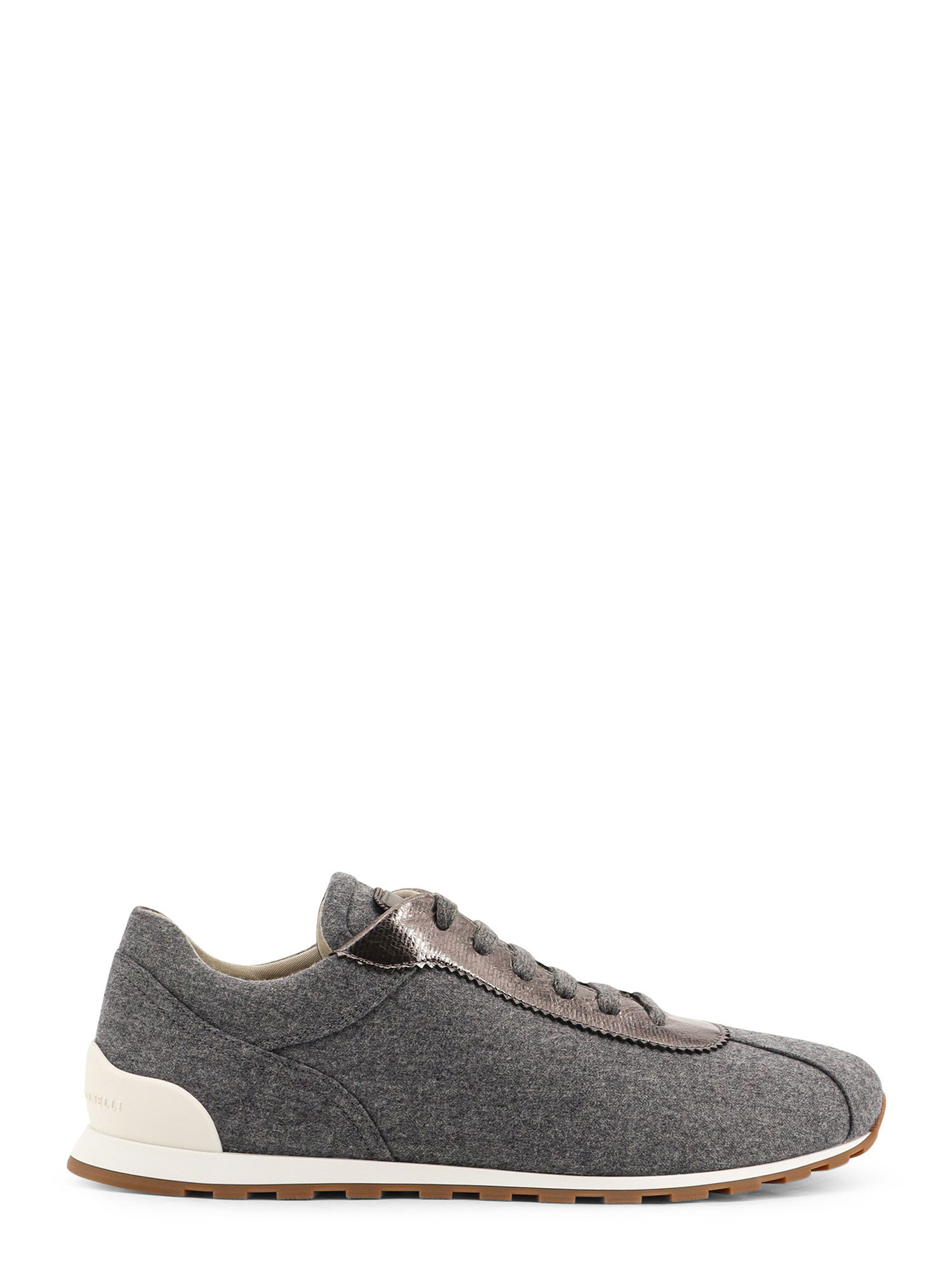 Brunello Cucinelli Women Low-top Wool Flannel Sneakers With Leather Profiles In Black