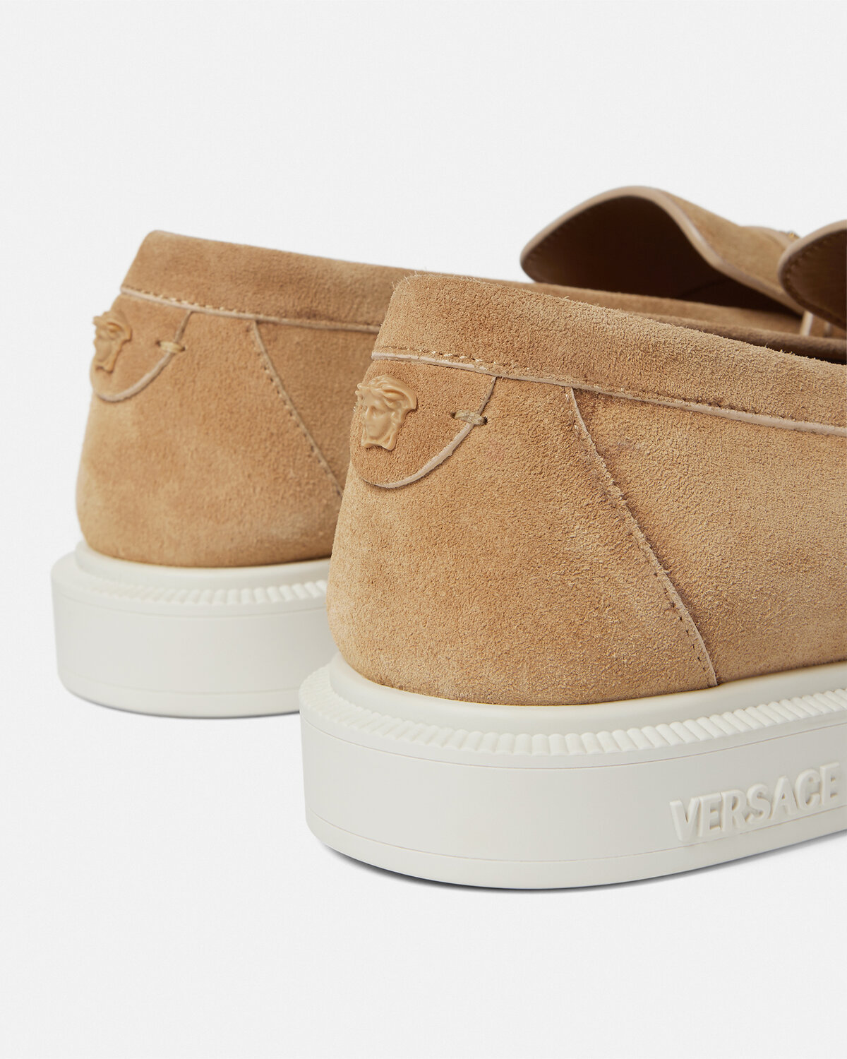 Versace Logo-plaque Loafers In Brown