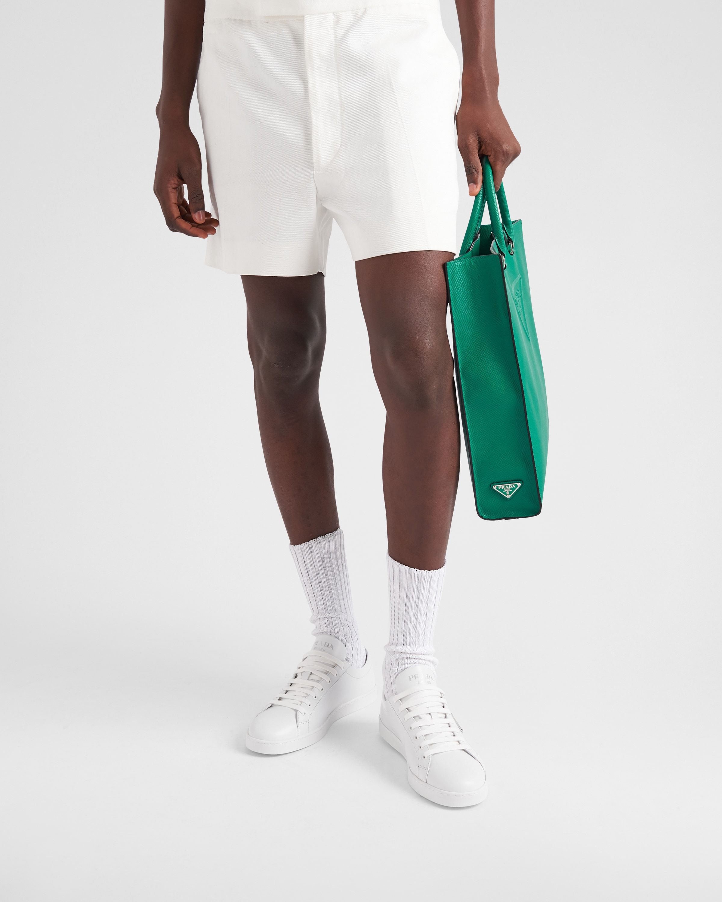 Prada Brushed Leather Low-top Sneakers In White
