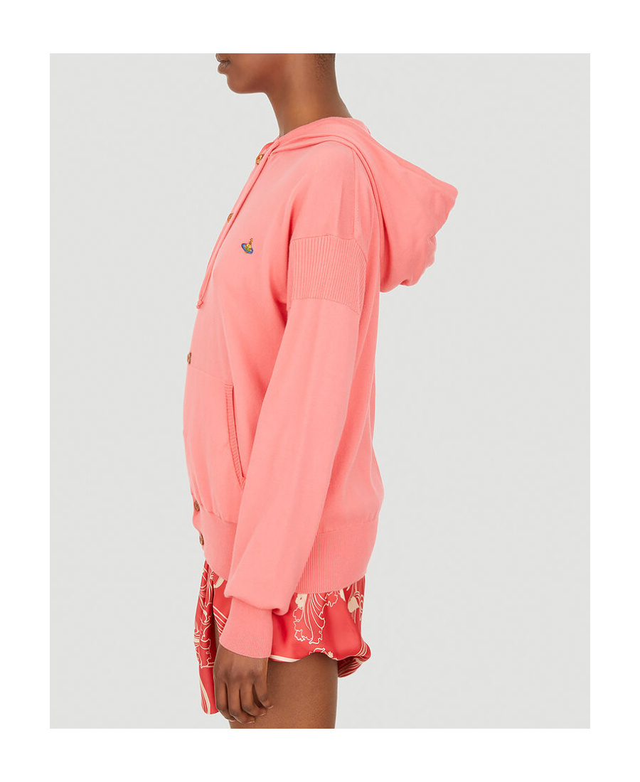Shop Vivienne Westwood Orb Embroidered Hooded Knitted Cardigan In Pink