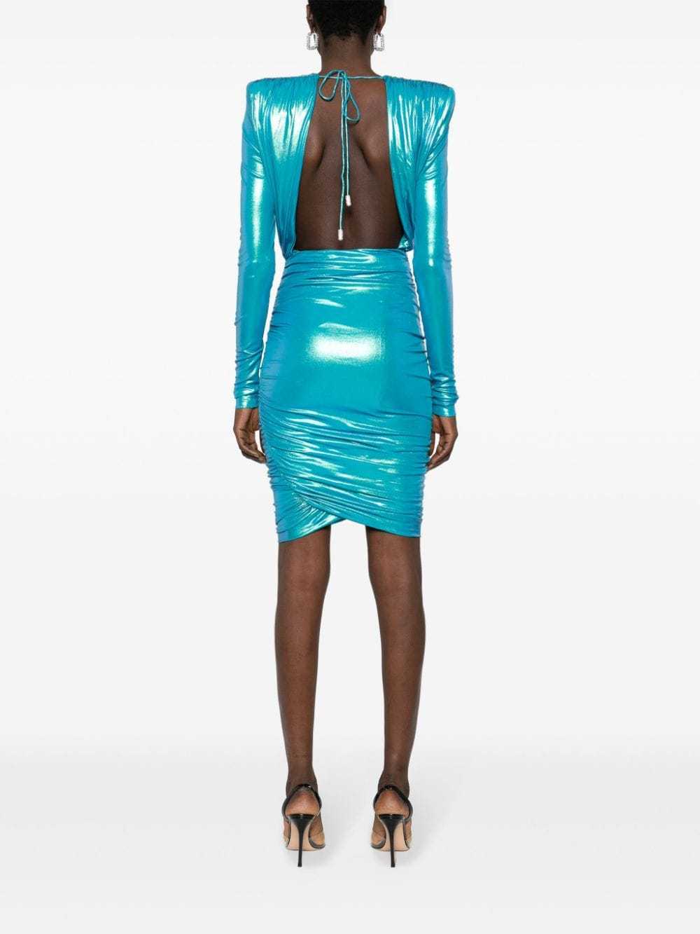 Alexandre Vauthier Laminated-finish Ruched Midi Dress In Blue
