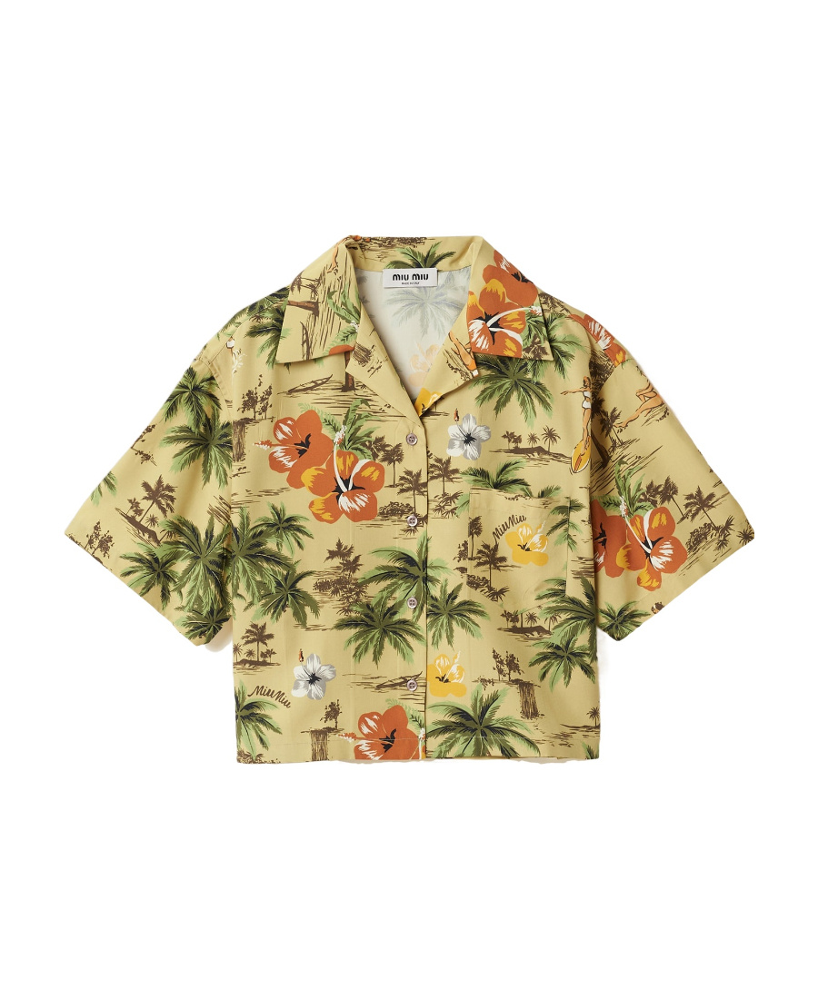 Miu Miu Graphic-print Silk Shirt In Green