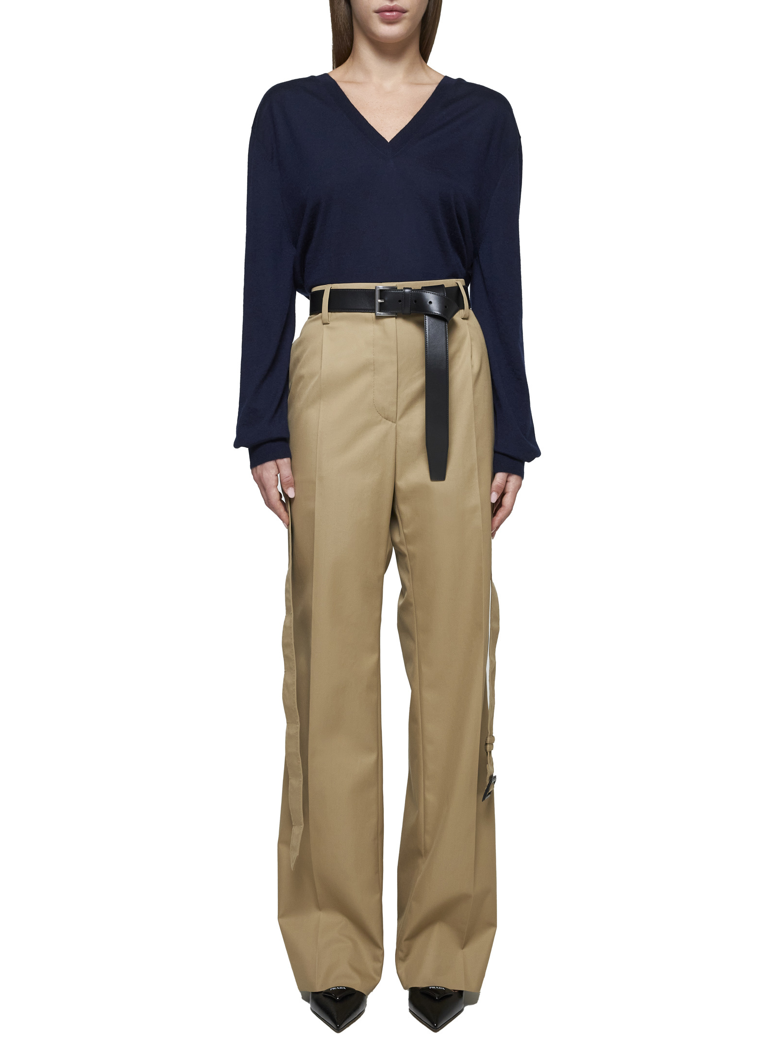 Prada V-neck Cashmere Jumper In Blue