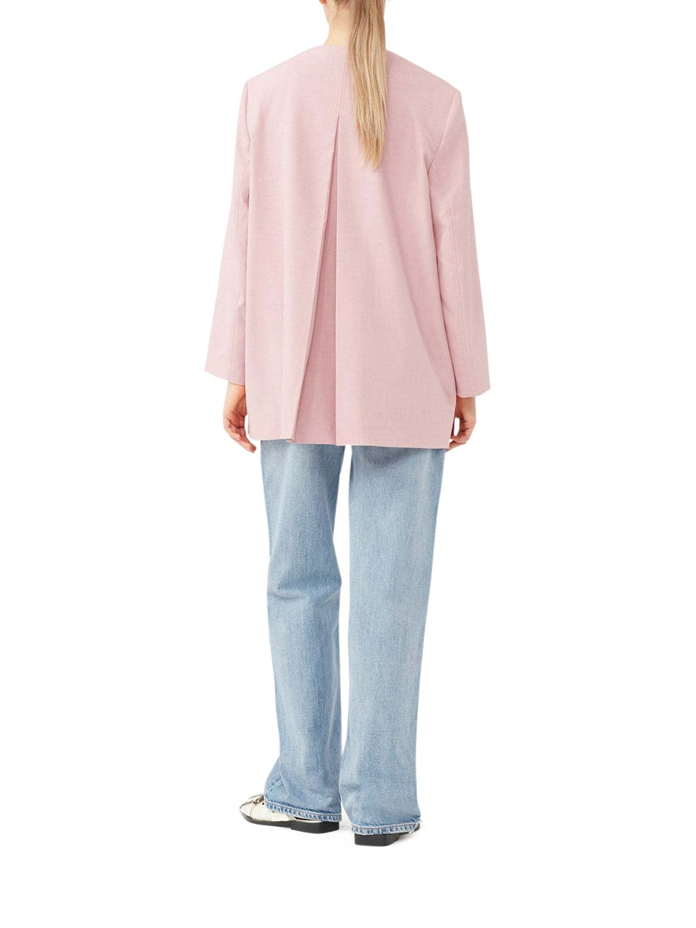 Ganni Scoop-neck Single-breasted Blazer In Pink