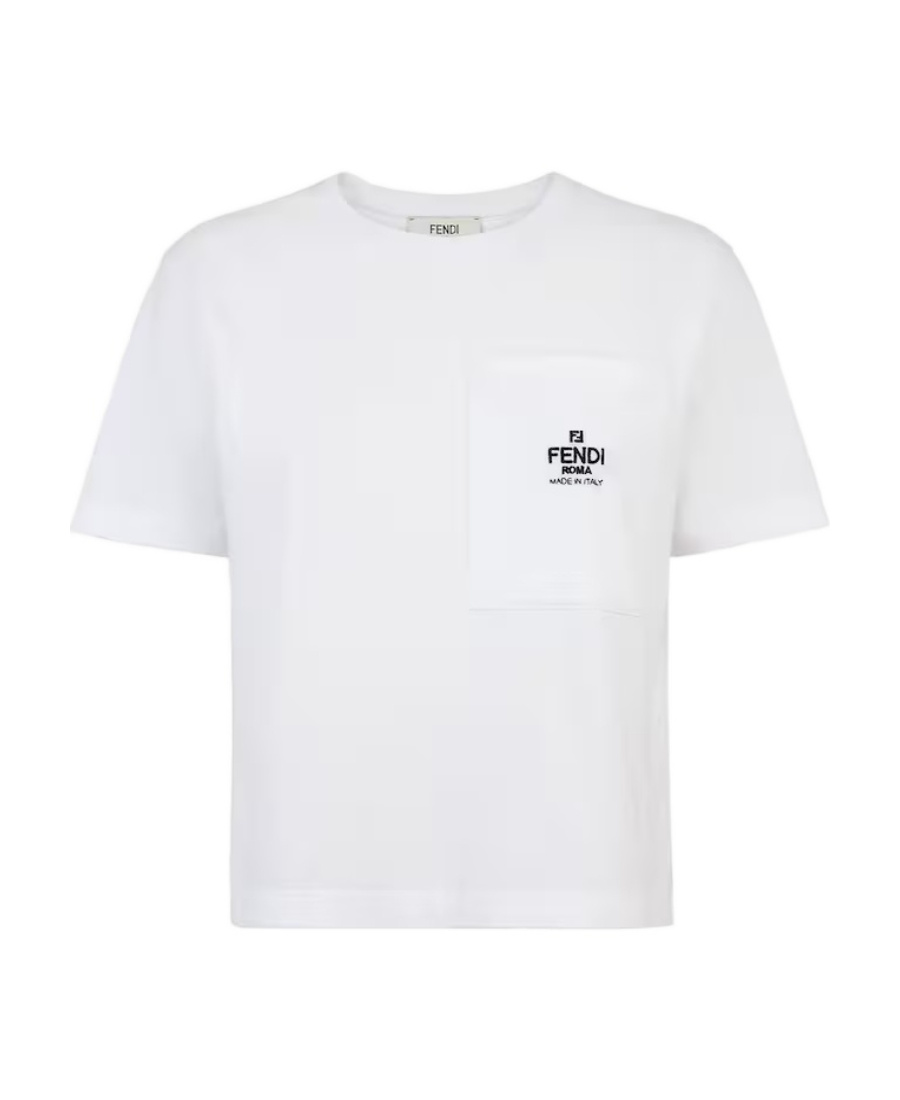 Fendi Embroidered-logo Cropped T-shirt In White
