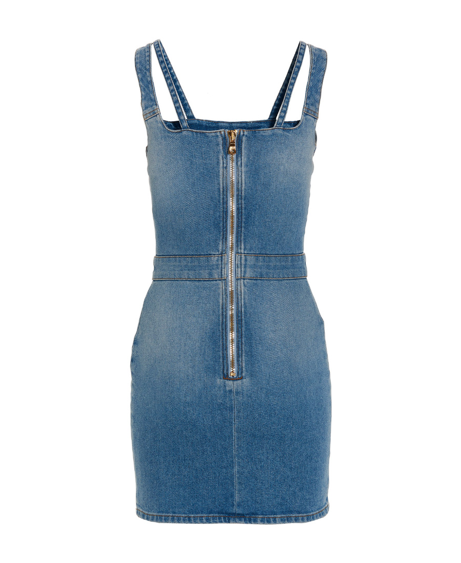 Balmain Button-embellished Stretch-denim Mini Dress In Blue