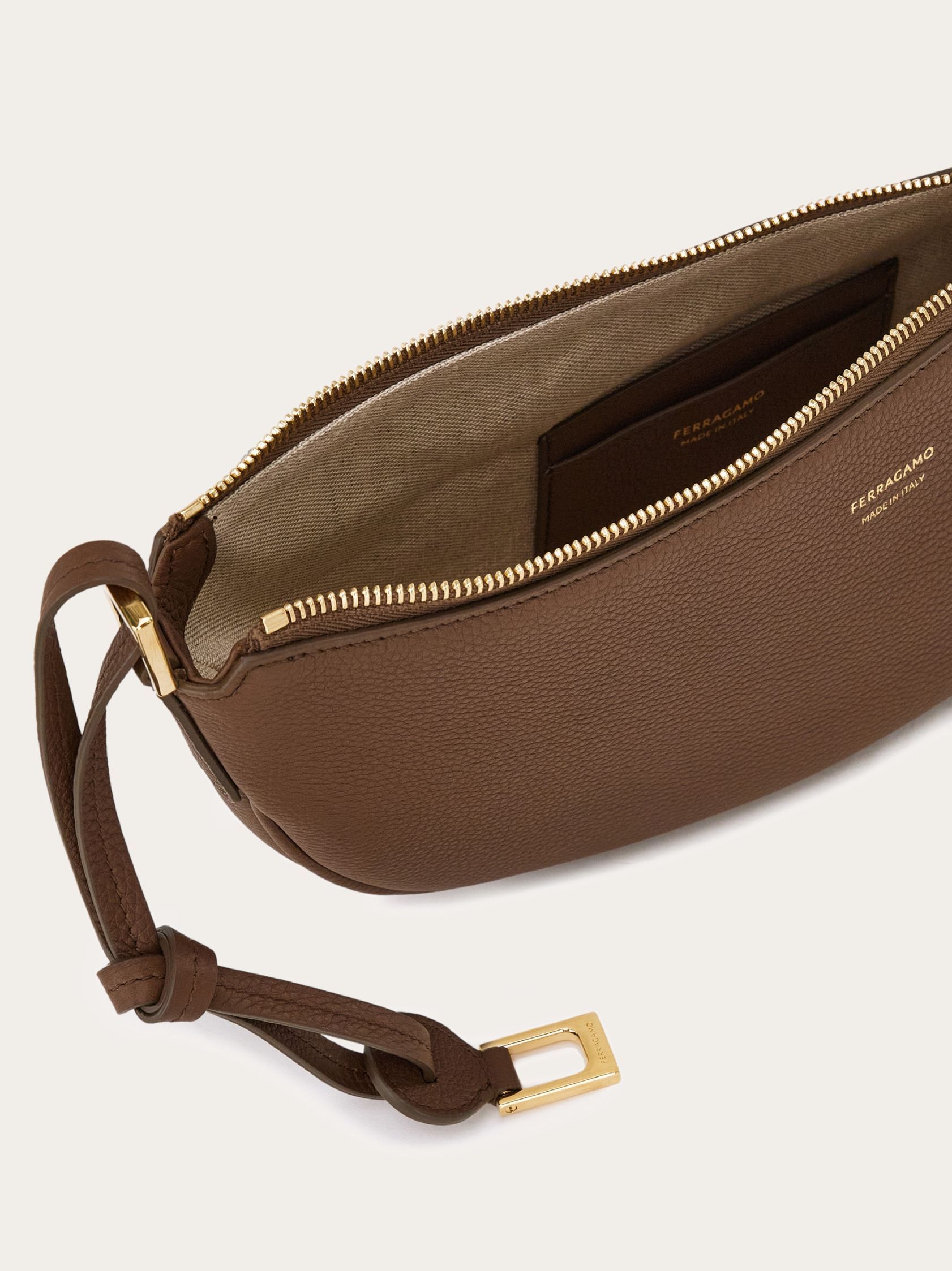 Ferragamo Semi-moon Small Stray Bag In Brown