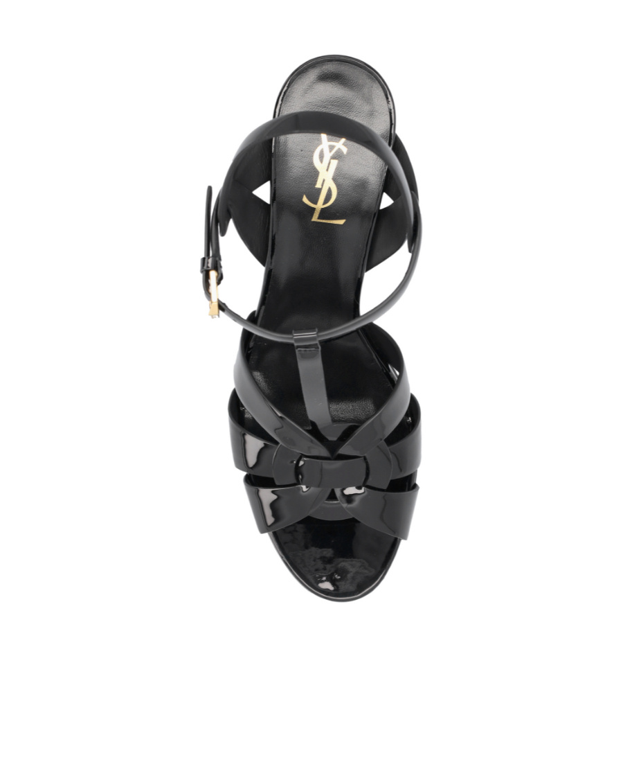 Shop Saint Laurent Tribute Platform Sandals In Patent Leather In Black