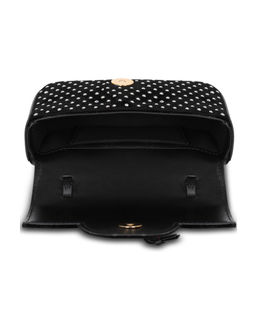 Shop Balmain B-buzz Mini Velvet And Crystal Bag In Black