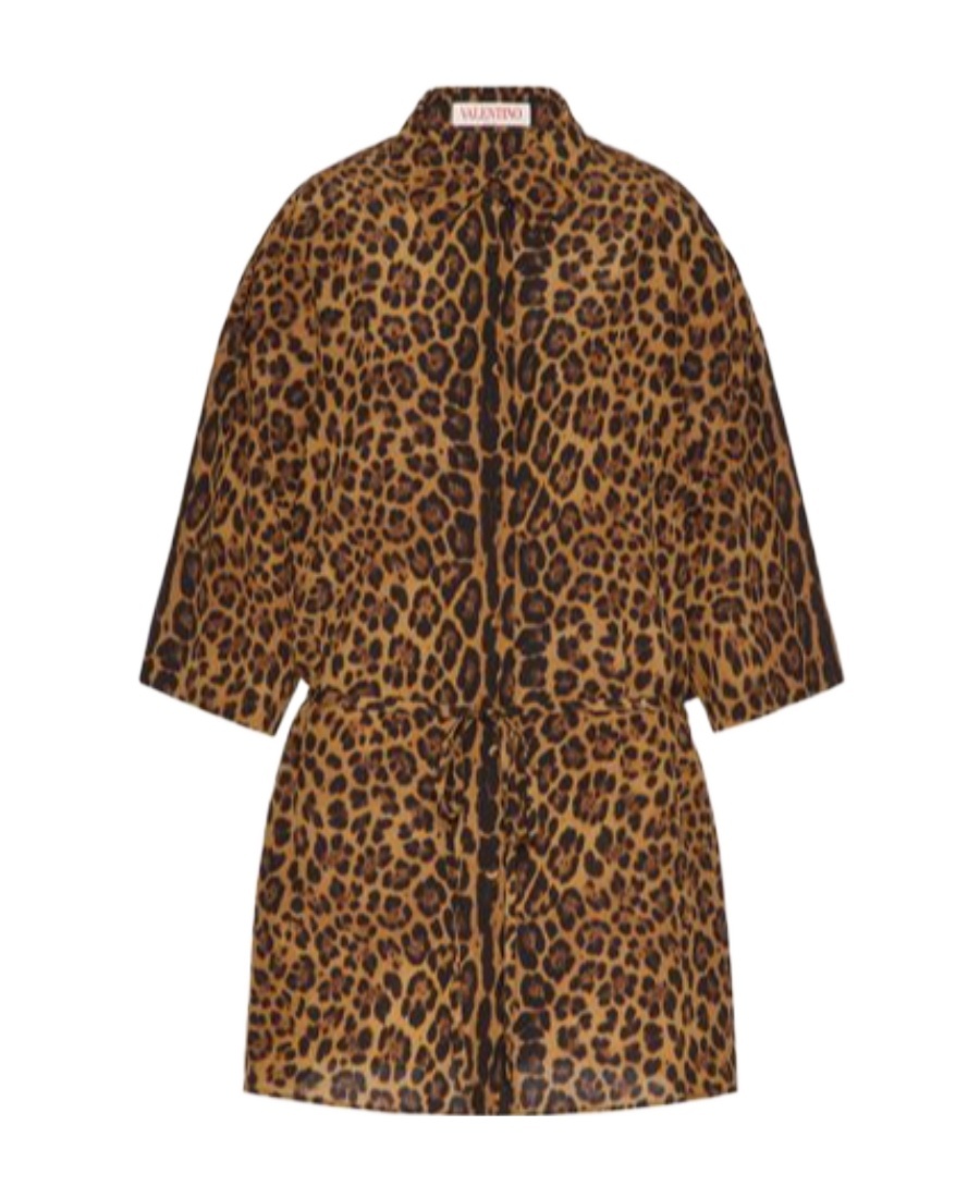 Valentino Leopard Print Crepe Chine Shirt
