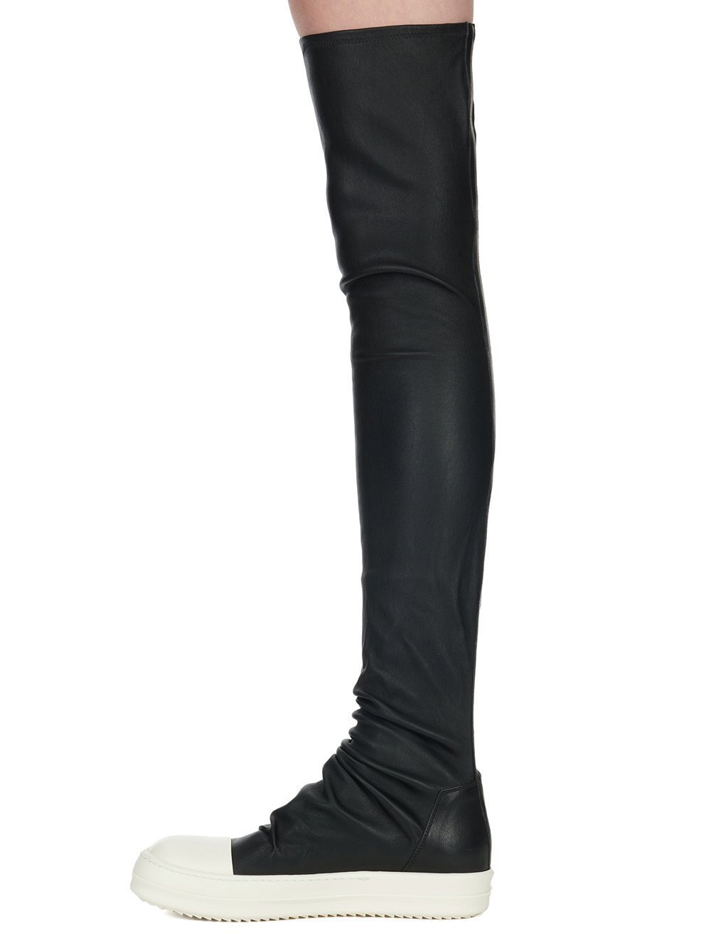 Rick Owens Black Knee-high Sneakers With Platform In Leather Woman In Gray