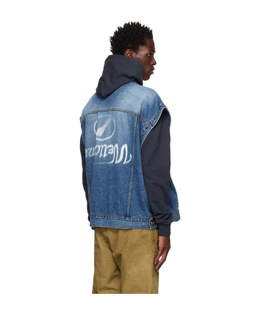 We11 Done Blue Oversized Trucker Denim Vest In Blue