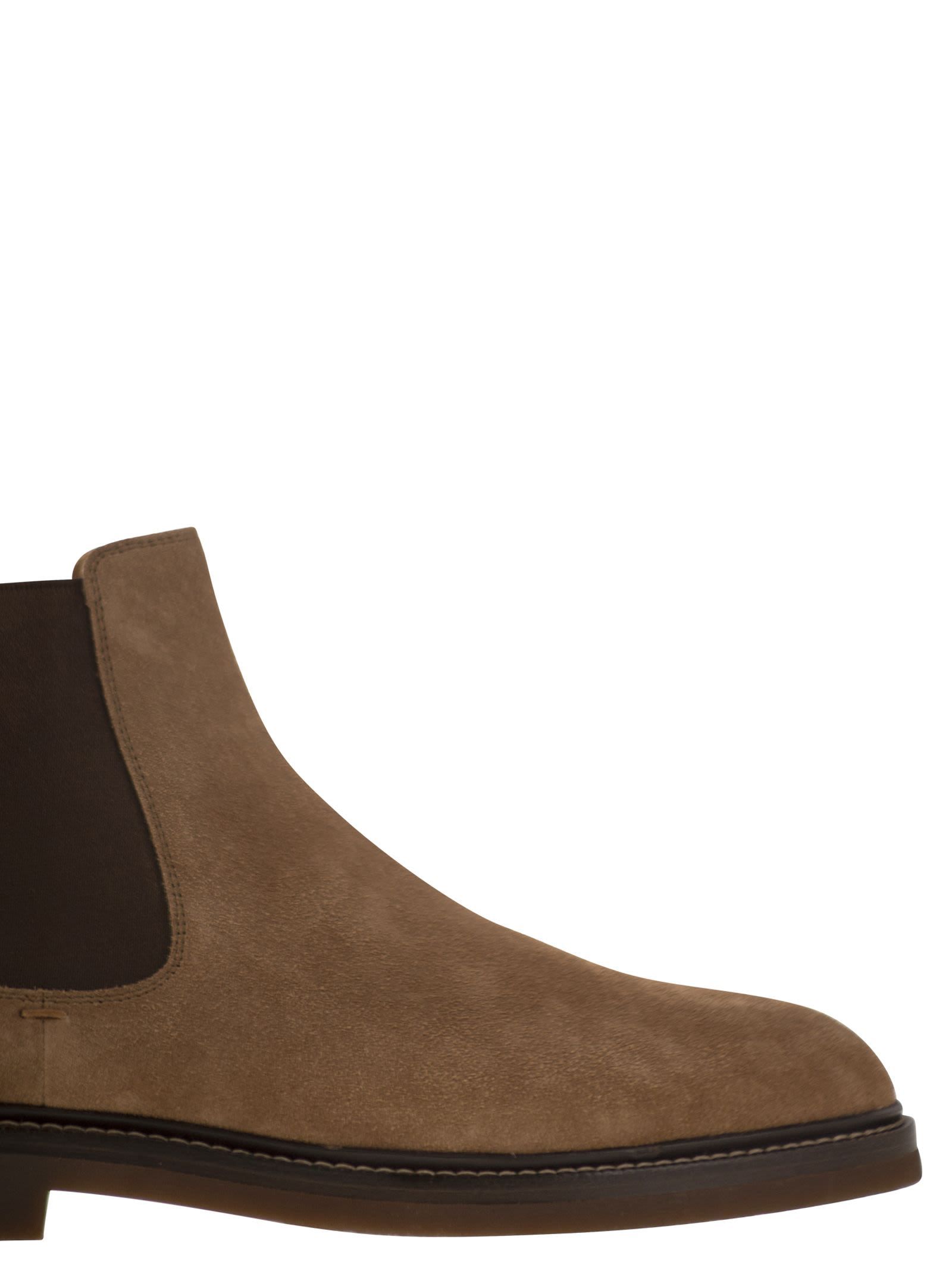 Brunello Cucinelli Mens Dark Brown Chunky-sole Pull-tab Suede Chelsea Boots In Brown