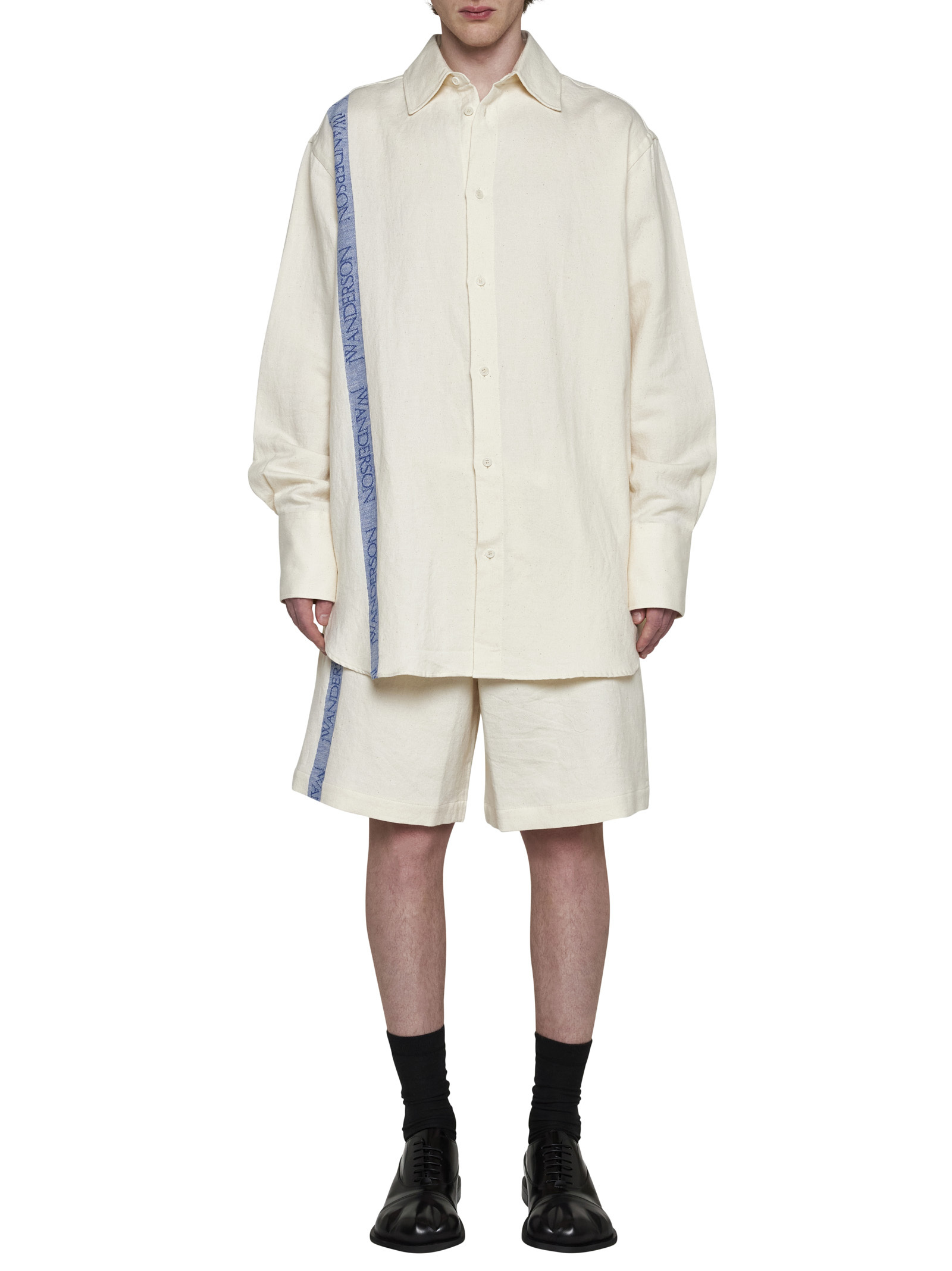 Jw Anderson Striped Cotton And Linen Shirt In White