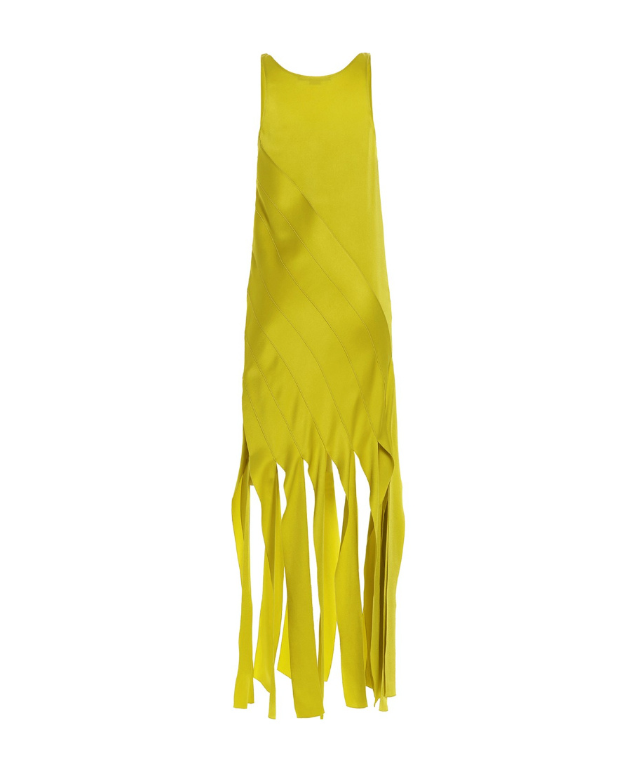 Stella Mccartney Viscose Satin Dress With Applied Fringes In Yellow