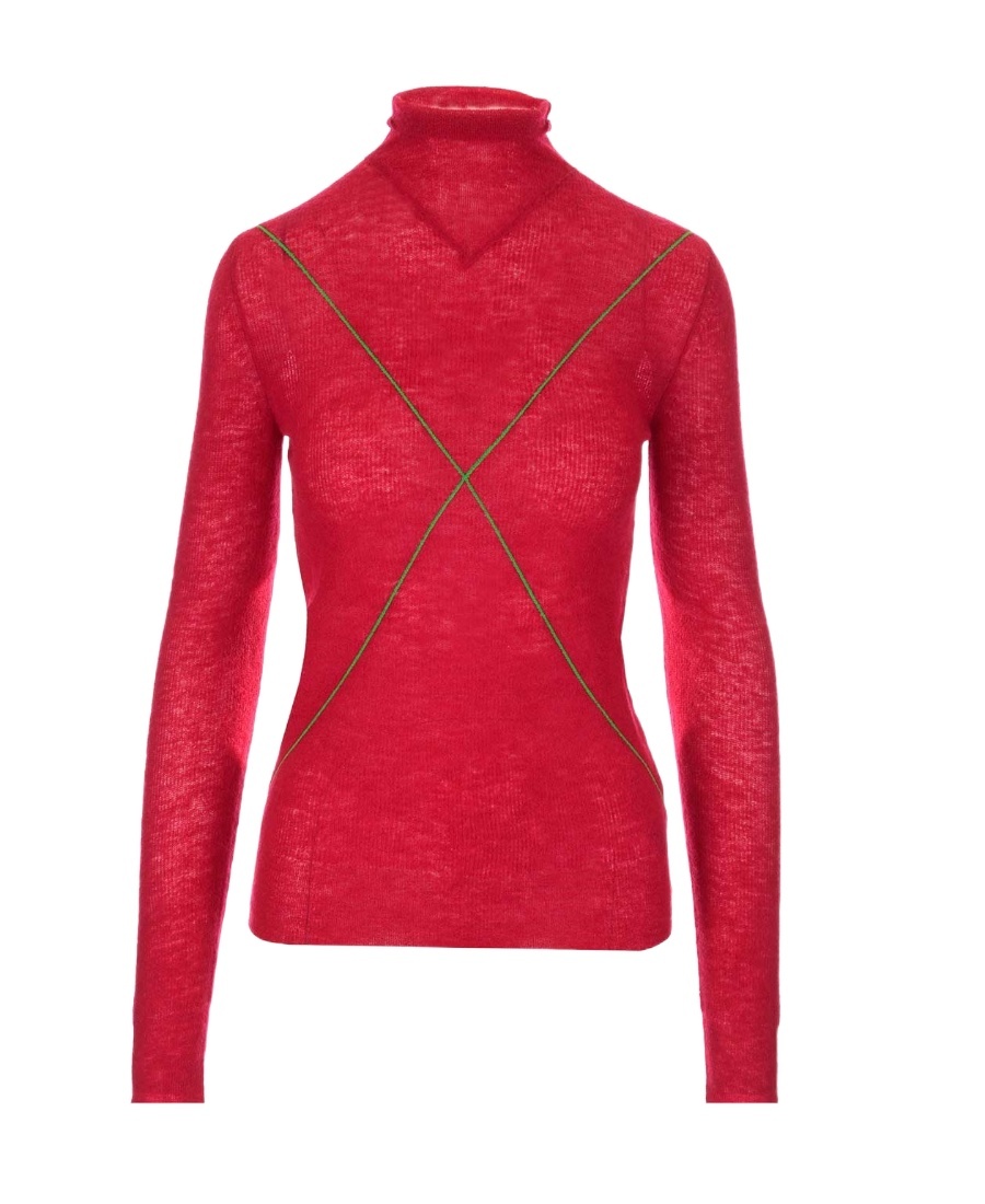 Bottega Veneta Cross-detail Knitted Roll-neck Jumper In Red