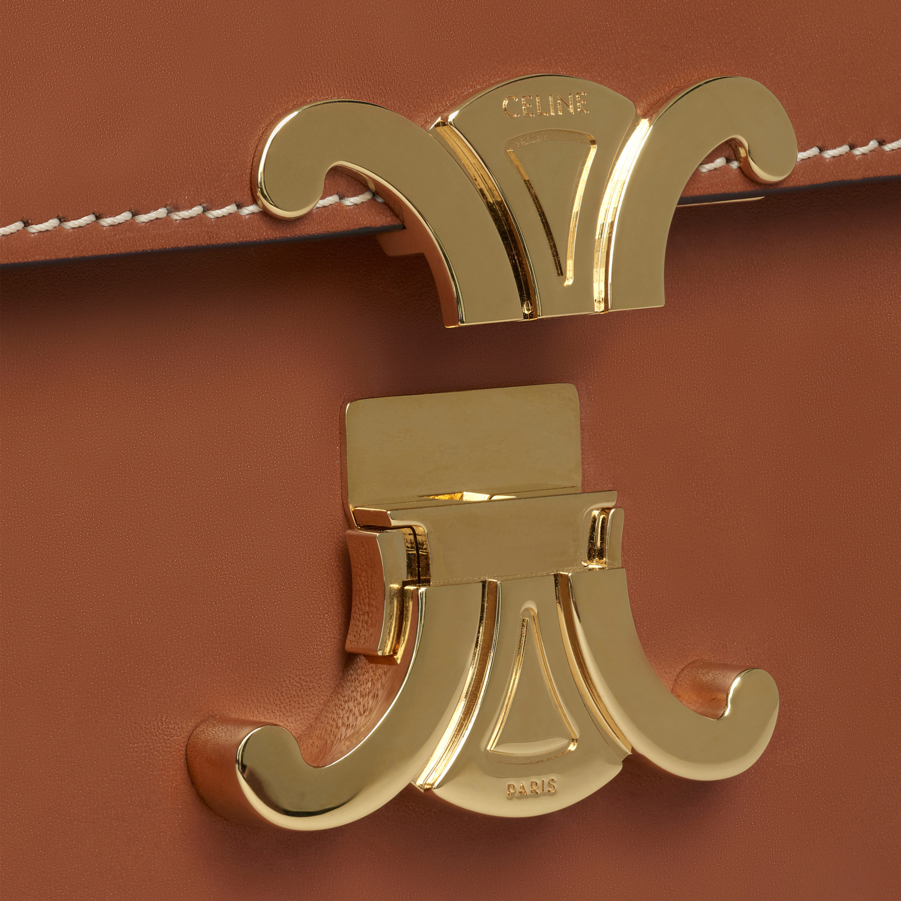 Celine Women Teen Triomphe Leather Shoulder Bag In Brown