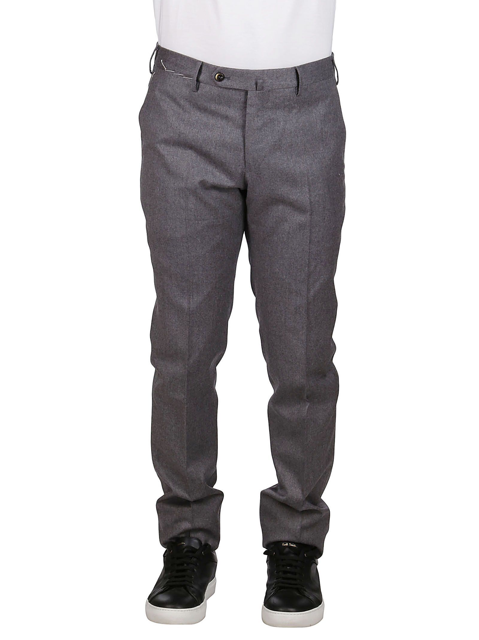 Pt01 Tailored Grey Trousers With Pleat In Black