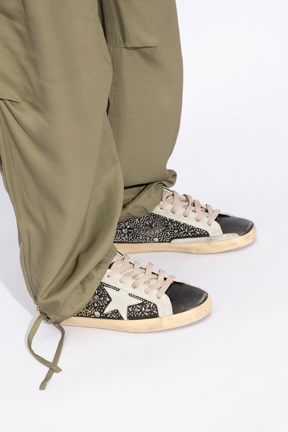 Golden Goose Super-star Studded Sneakers With In Nude