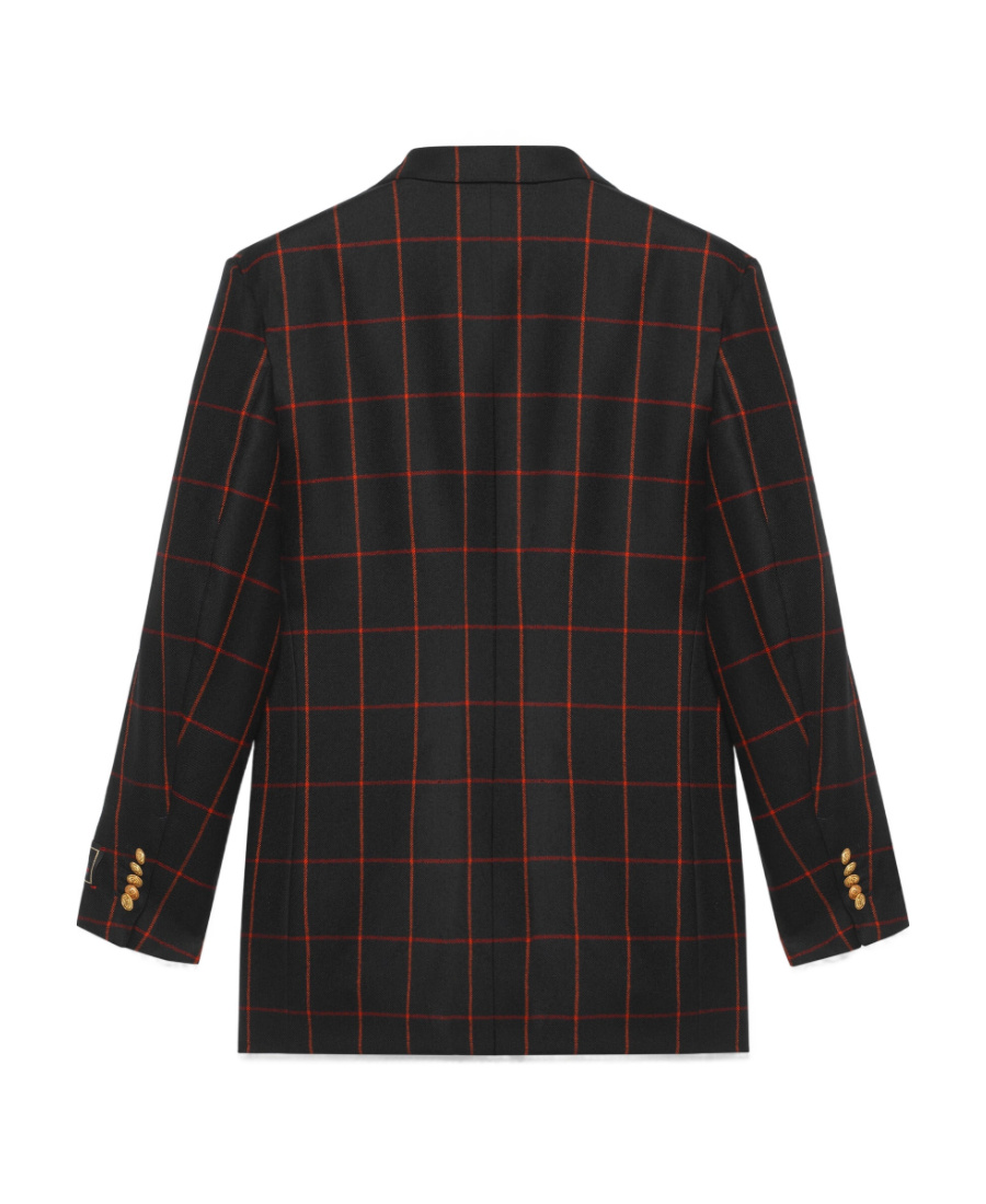 Gucci Men Double-breasted Check Blazer In Black