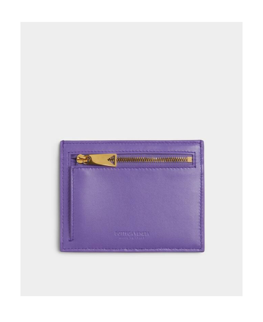 Bottega Veneta Logo Leather Card Bag In Purple