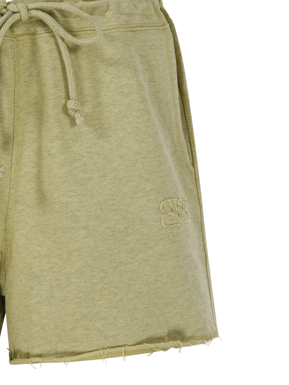 Ganni Drawstring-waist Raw-edge Shorts In Nude