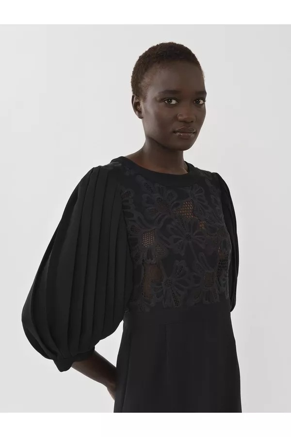 See By Chloé See By Chloe Crepe And Lace Mini Dress In Black