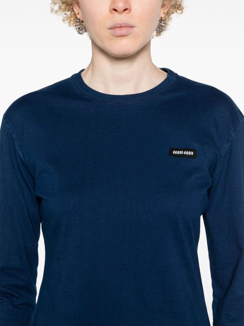 Miu Miu Set Of Three Logo Patch T-shirts In Blue