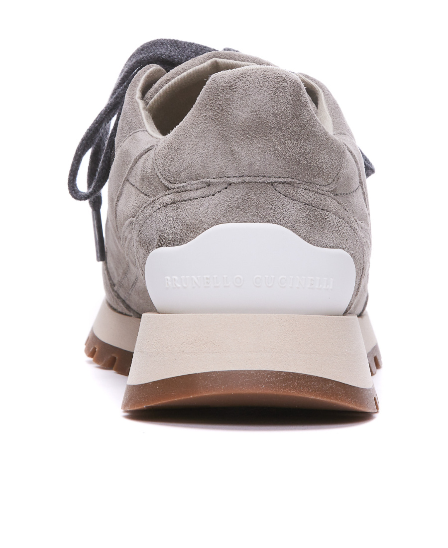 Brunello Cucinelli Embellished Suede Sneakers In Gray