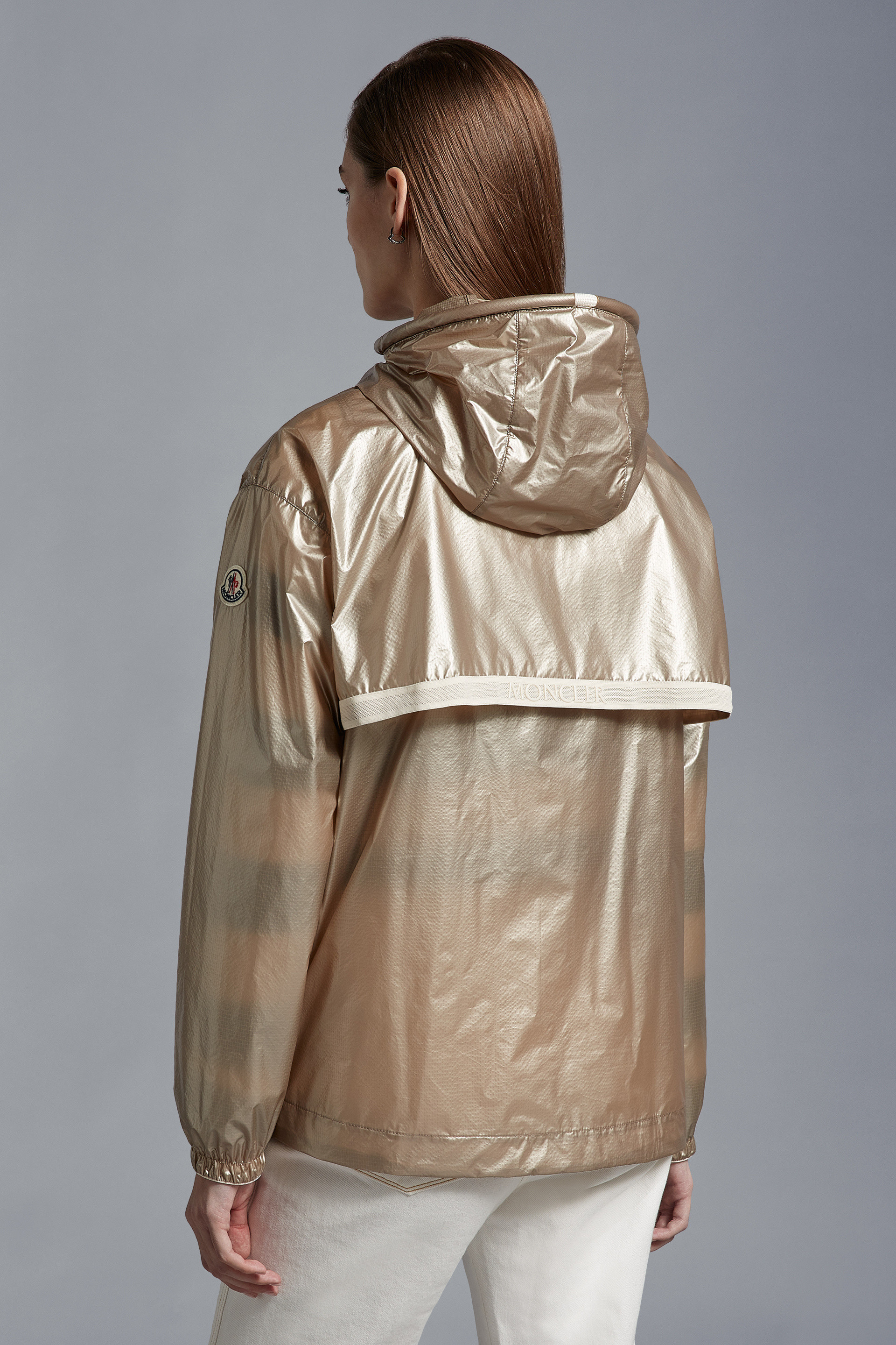 Moncler Hooded Jacket With Side Pockets And Cuffs In Neutral