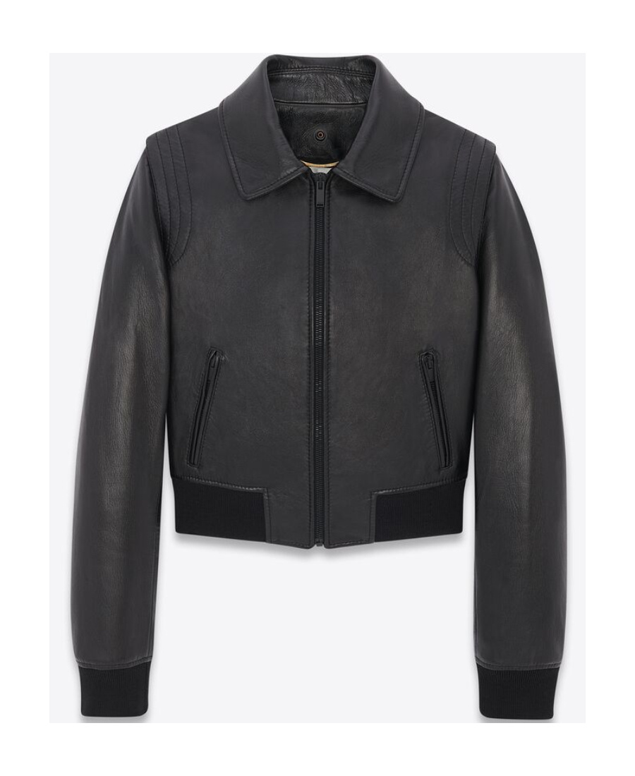 Saint Laurent Faux-fur Collar Cropped Leather Jacket In Black