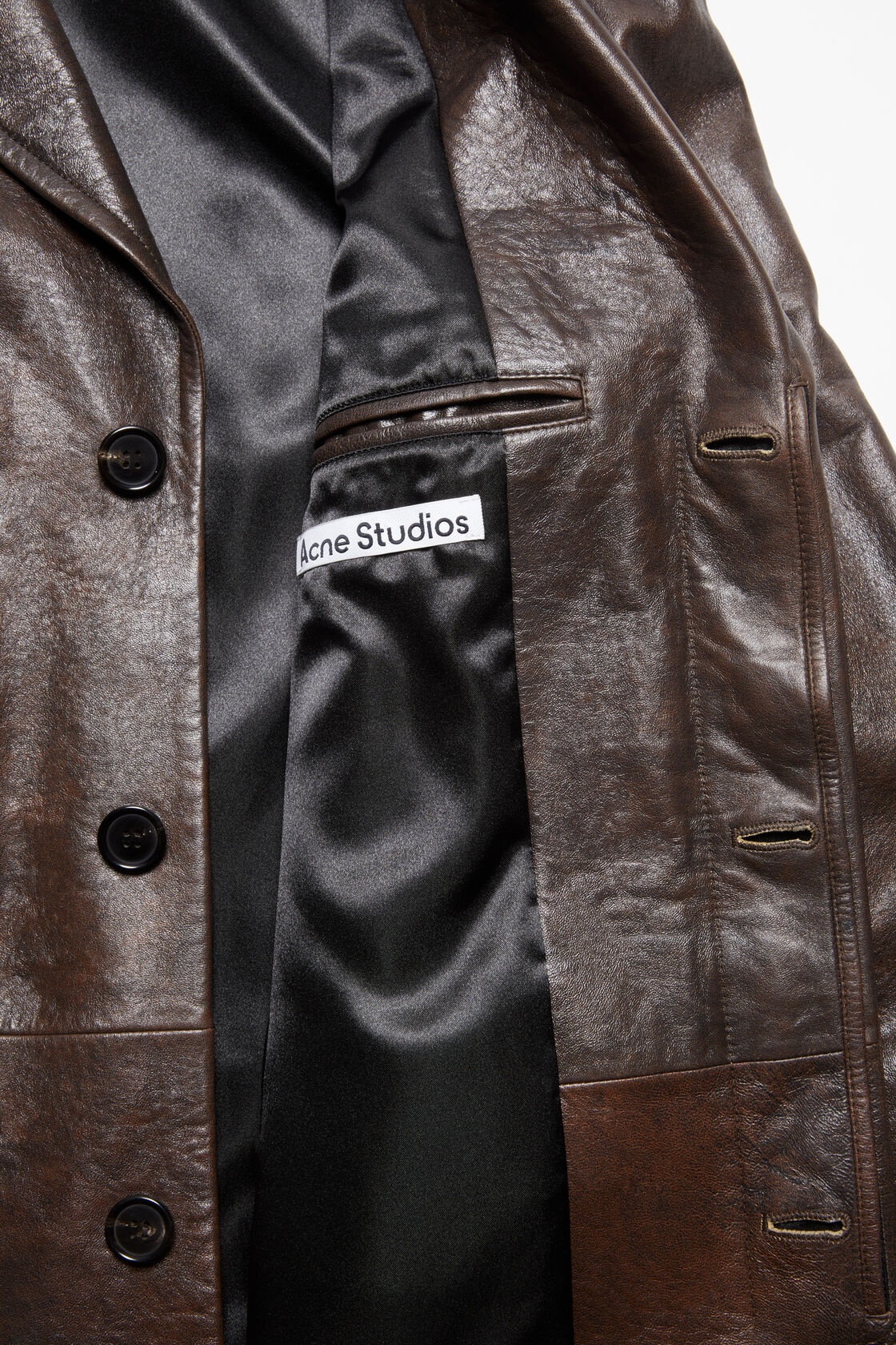 Acne Studios Single-breasted Leather Coat In Brown
