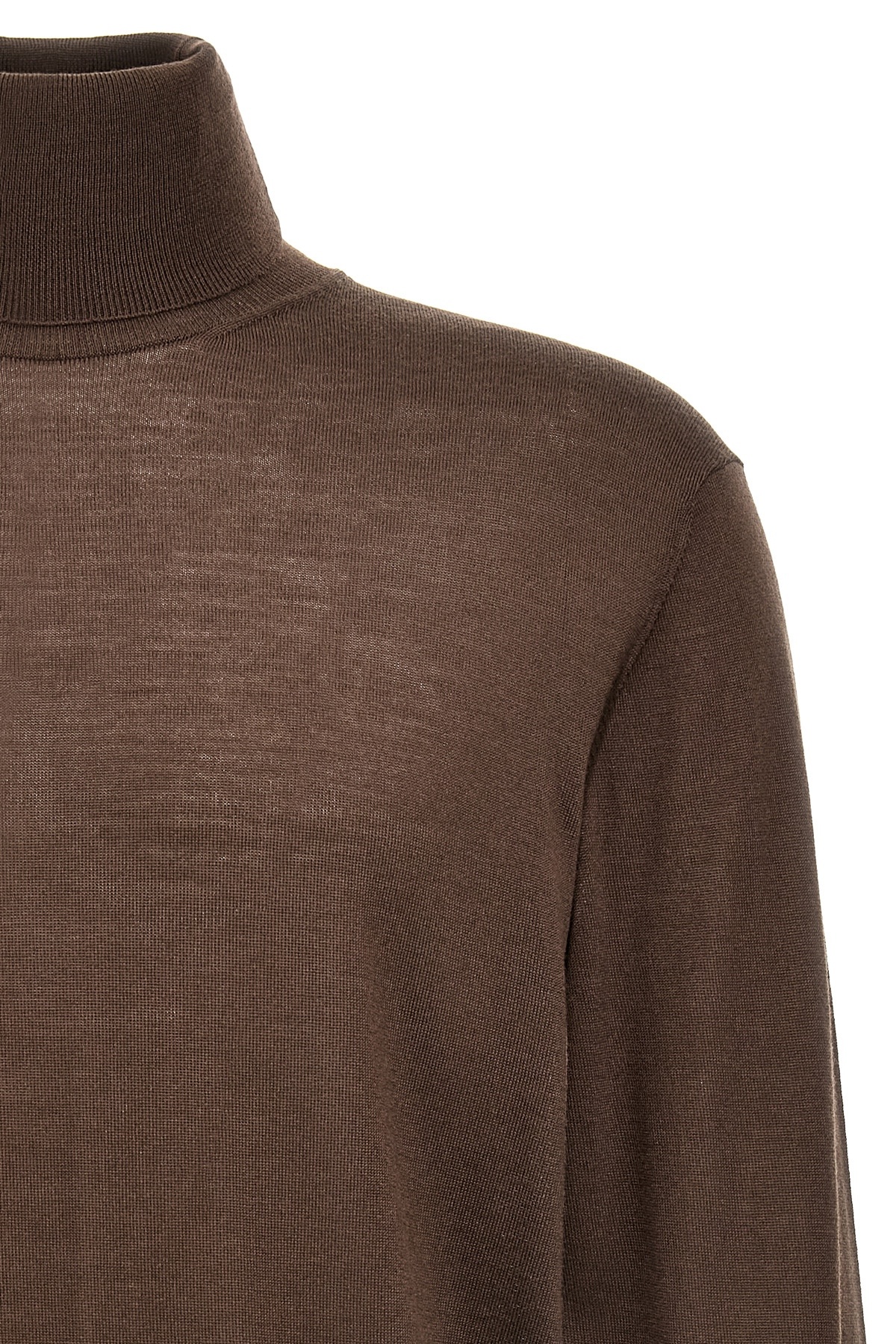 Pt Torino Long-sleeved High-neck Sweater In Brown