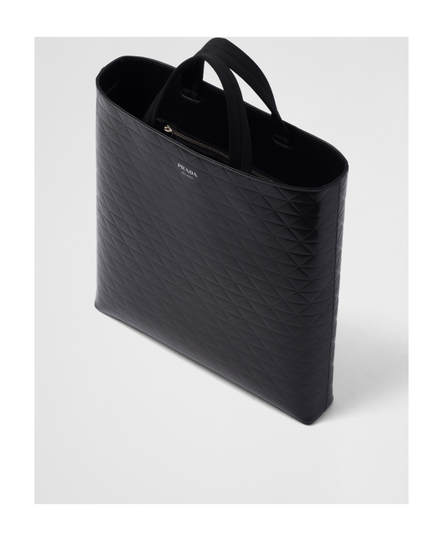 Prada Men's Smooth Leather Tote Bag In Black
