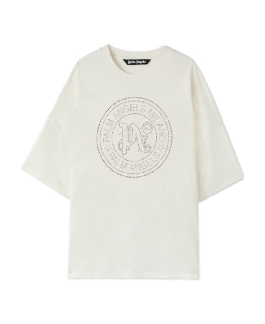 Palm Angels T-shirt With Round Neck And Short Sleeves In White