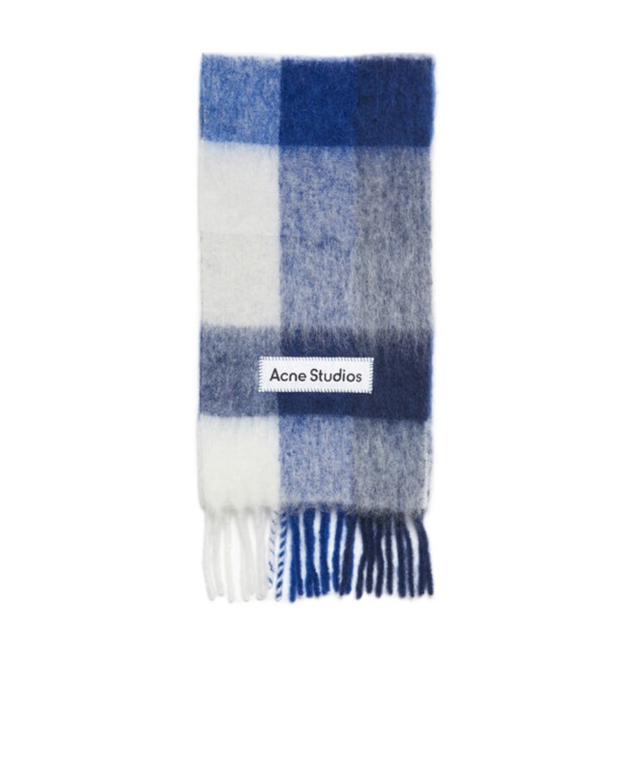 Acne Studios Logo-appliqué Checked Scarf In Blue