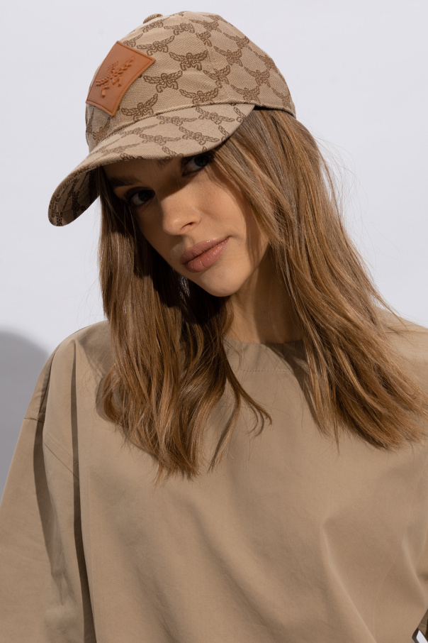 Mcm Monogram Logo Patch Baseball Cap In Nude