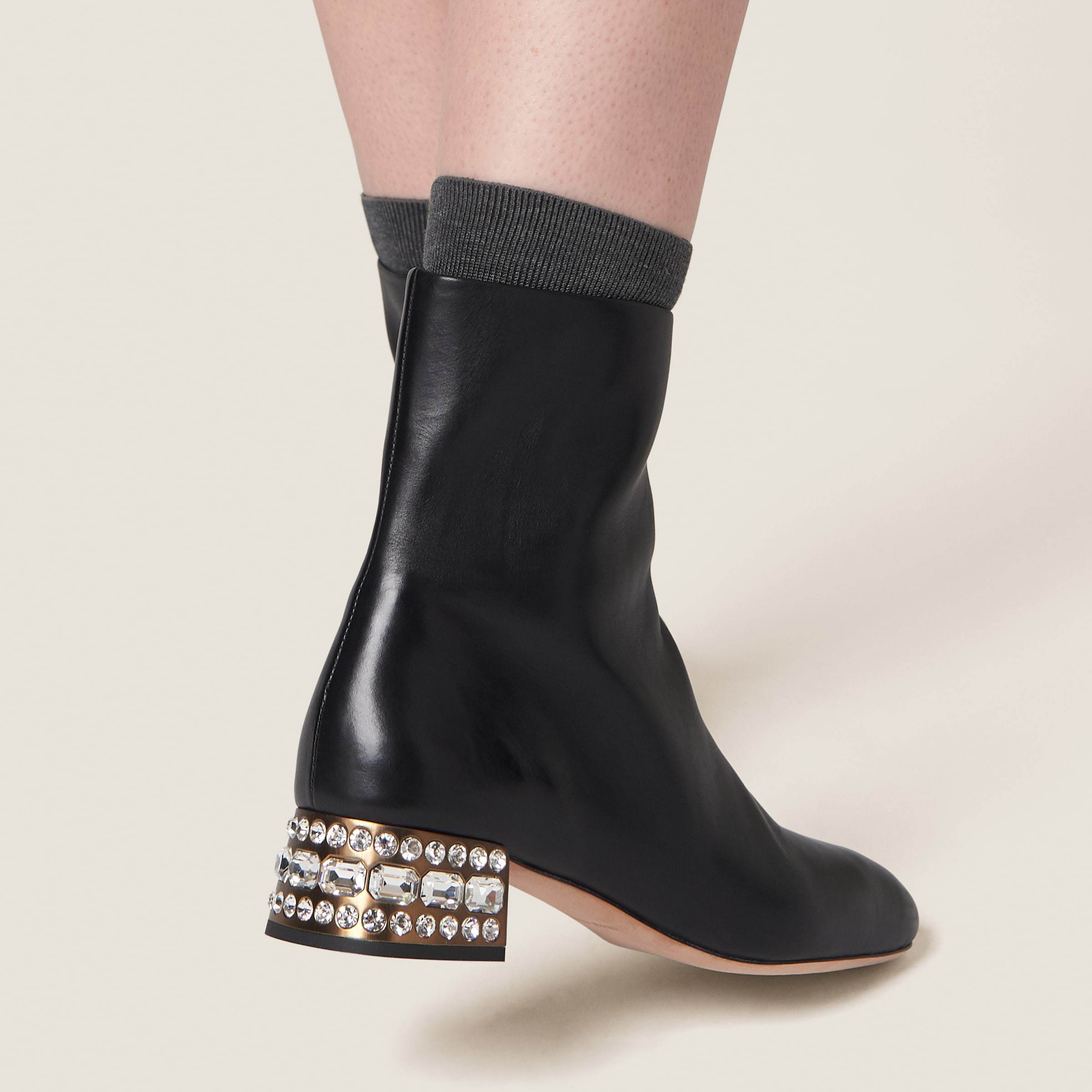 Miu Miu Crystal-embellished Leather Boots In Black