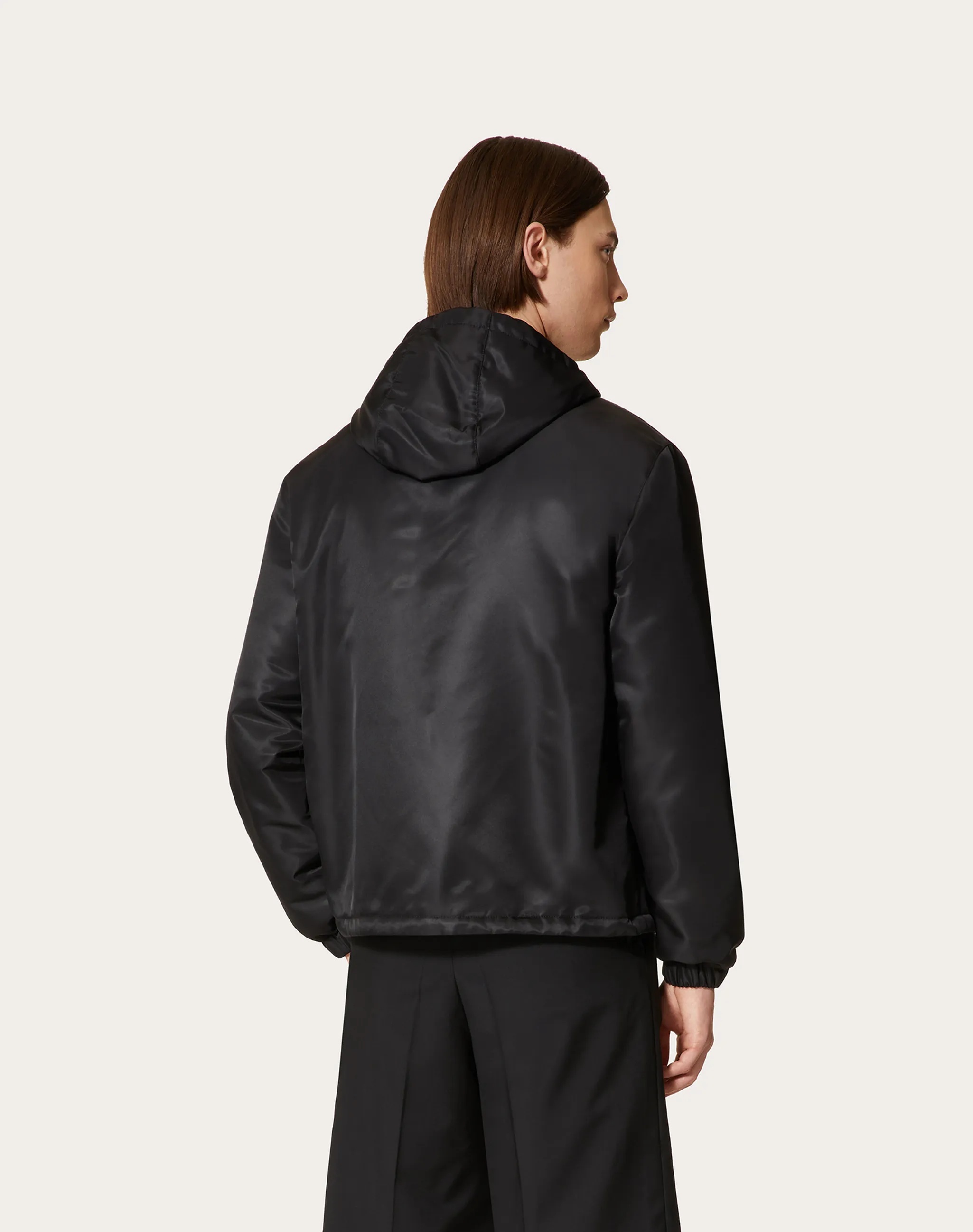 Valentino Hooded Logo-print Technical Windbreaker Jacket In Black