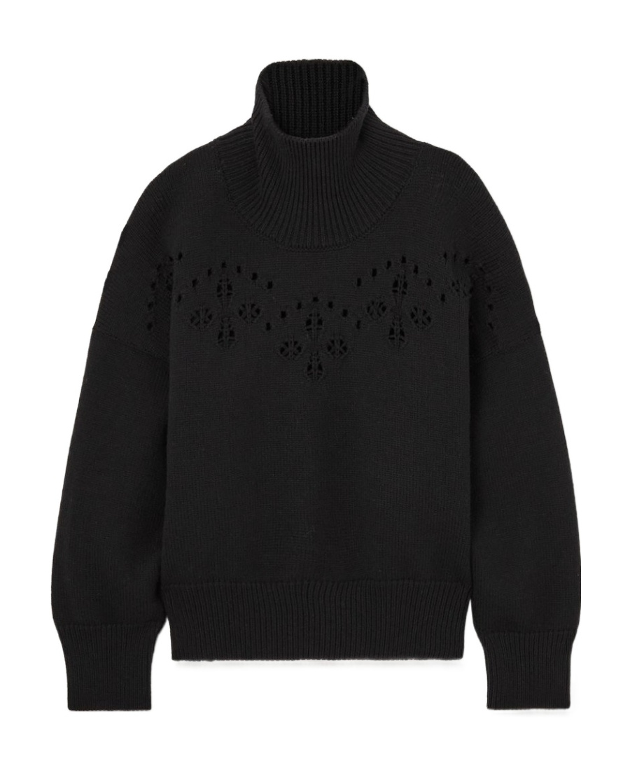 Shop Chloé Open-knit Roll-neck Wool Jumper In Black