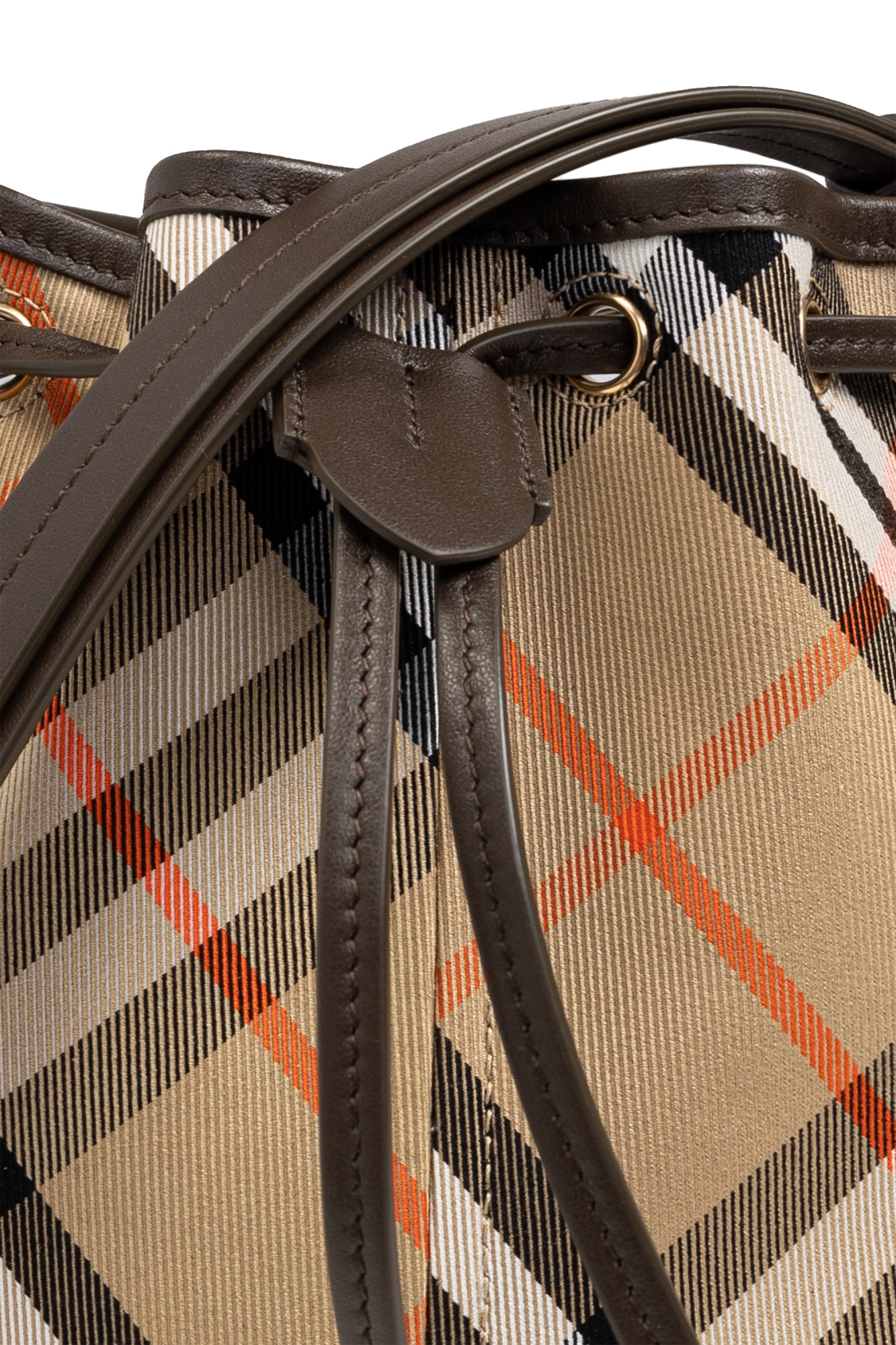 Burberry Medium Bucket Bag With Check Pattern In Brown