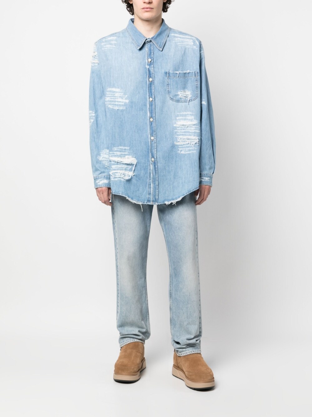 424 Distressed Denim Shirt In Blue
