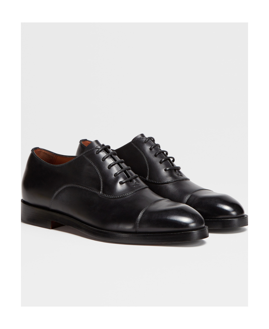 Zegna Torino Leather Oxford Shoes In Black
