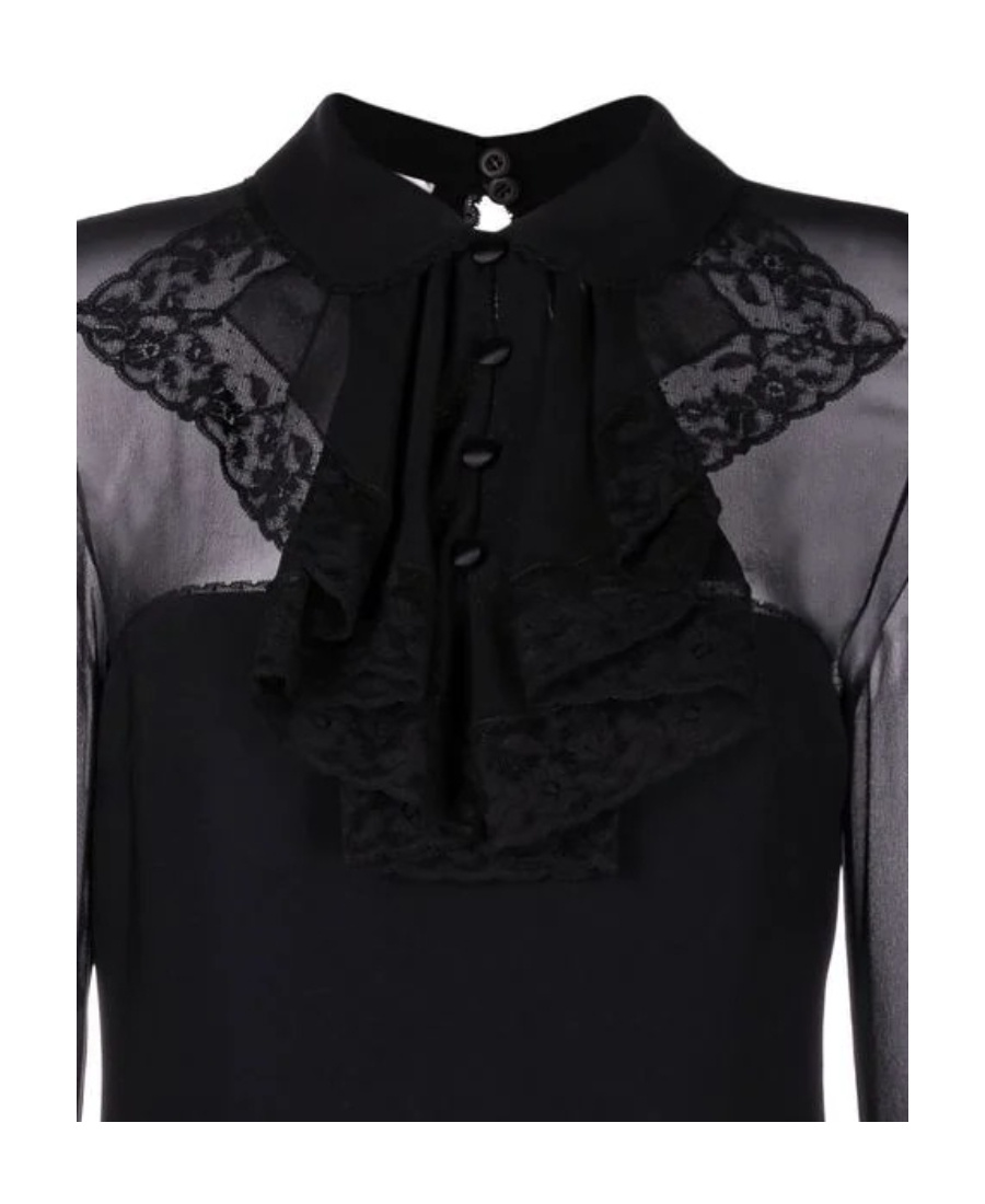 Miu Miu Jabot-collar Semi-sheer Shift Dress In Black