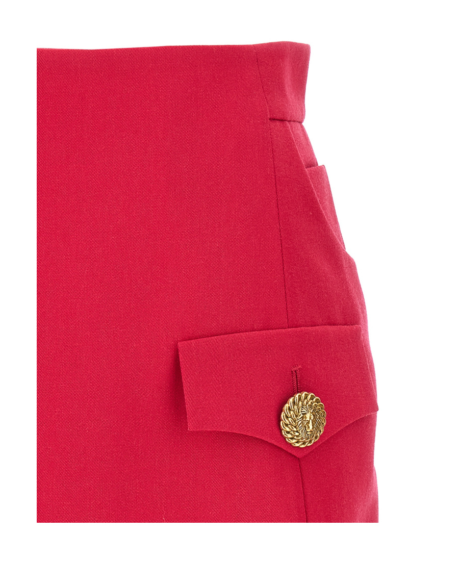 Balmain Button-embellished Virgin-wool Miniskirt In Red