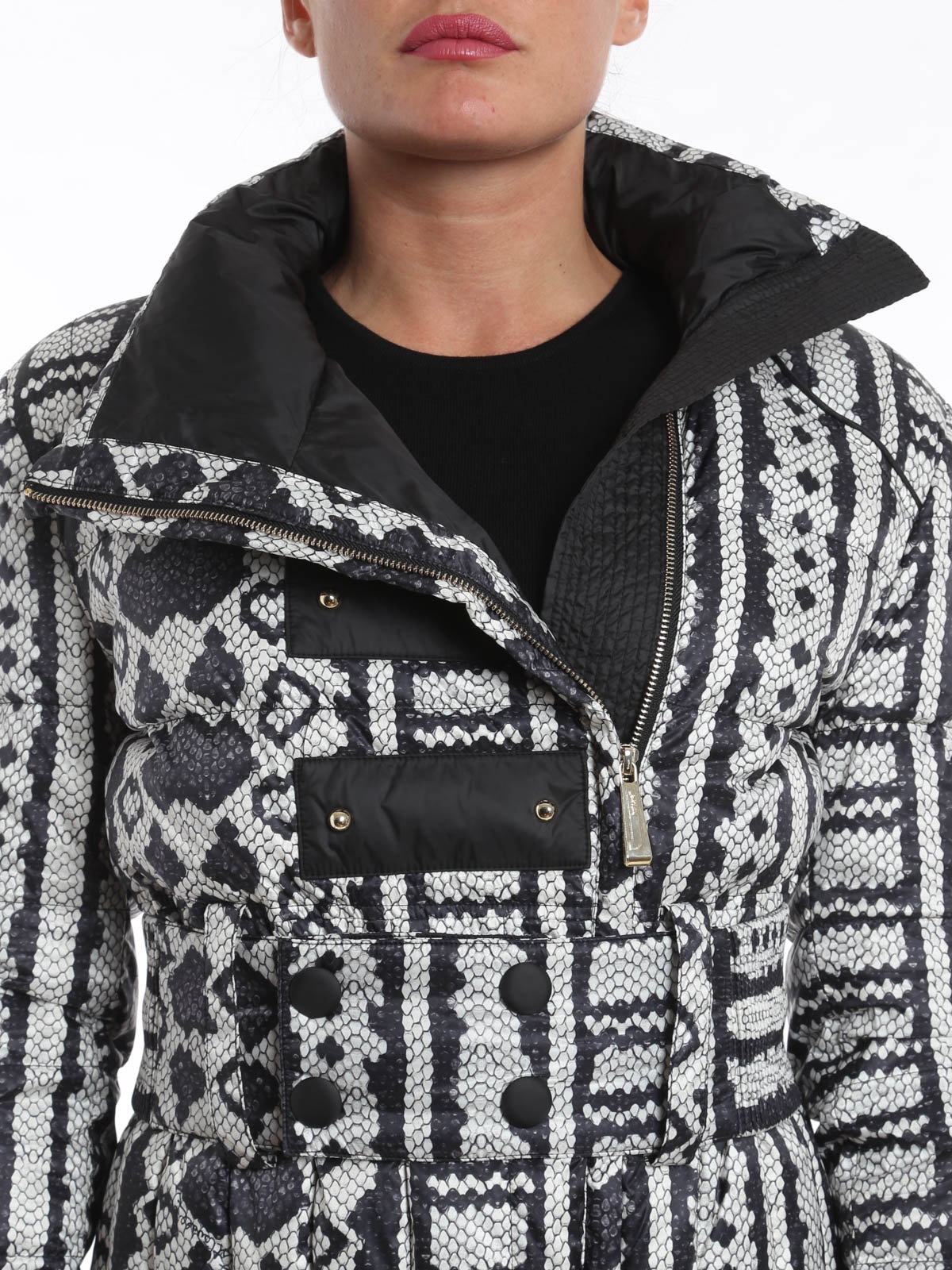 Just Cavalli Serpentine Printed Down Jacket In Gray