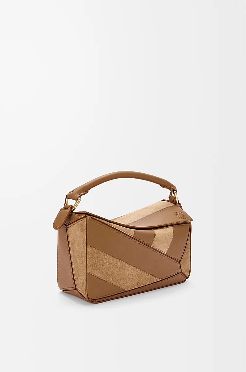 Loewe Womens Oak Puzzle Stripes Small Leather Top-handle Bag In Brown