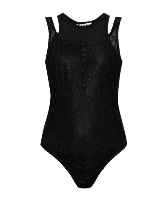 Attico Lace-detailed Crewneck Bodysuit In Black