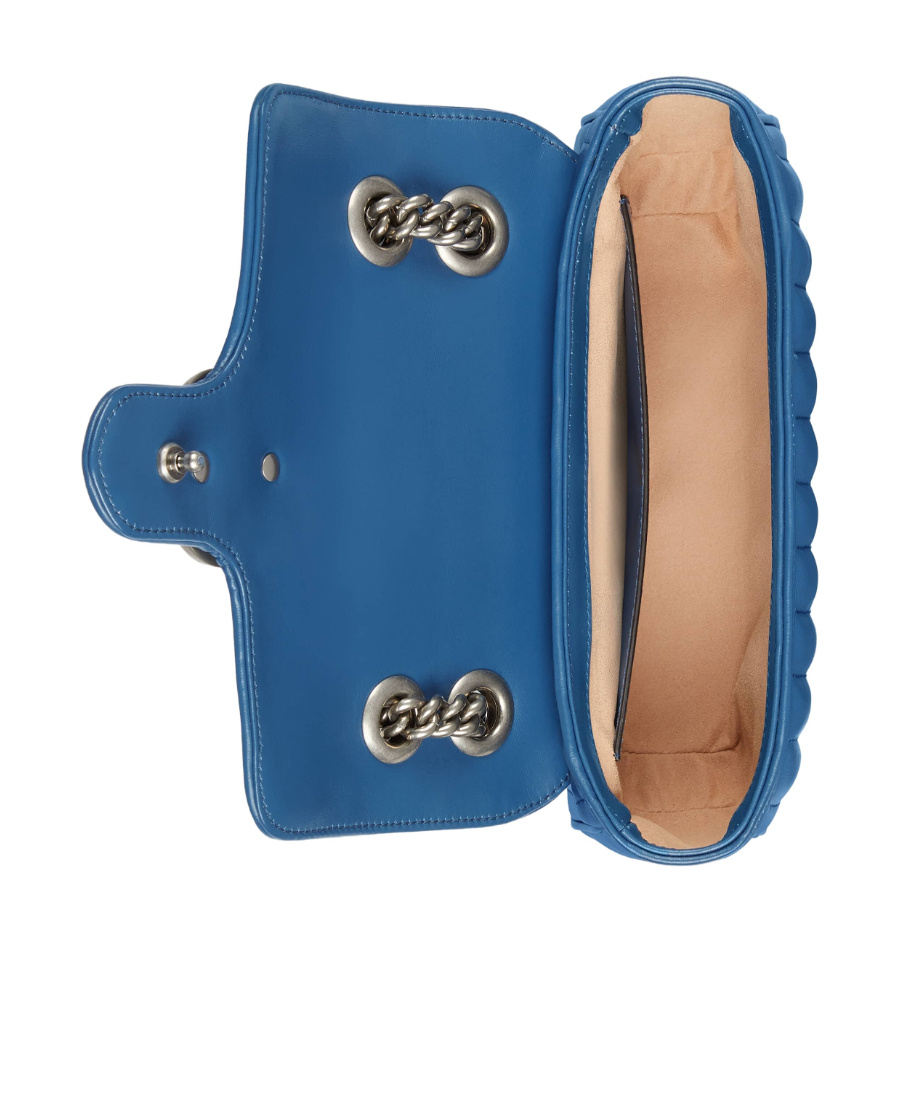 Gucci Mini Leather Gg Marmont Shoulder Bag In Blue